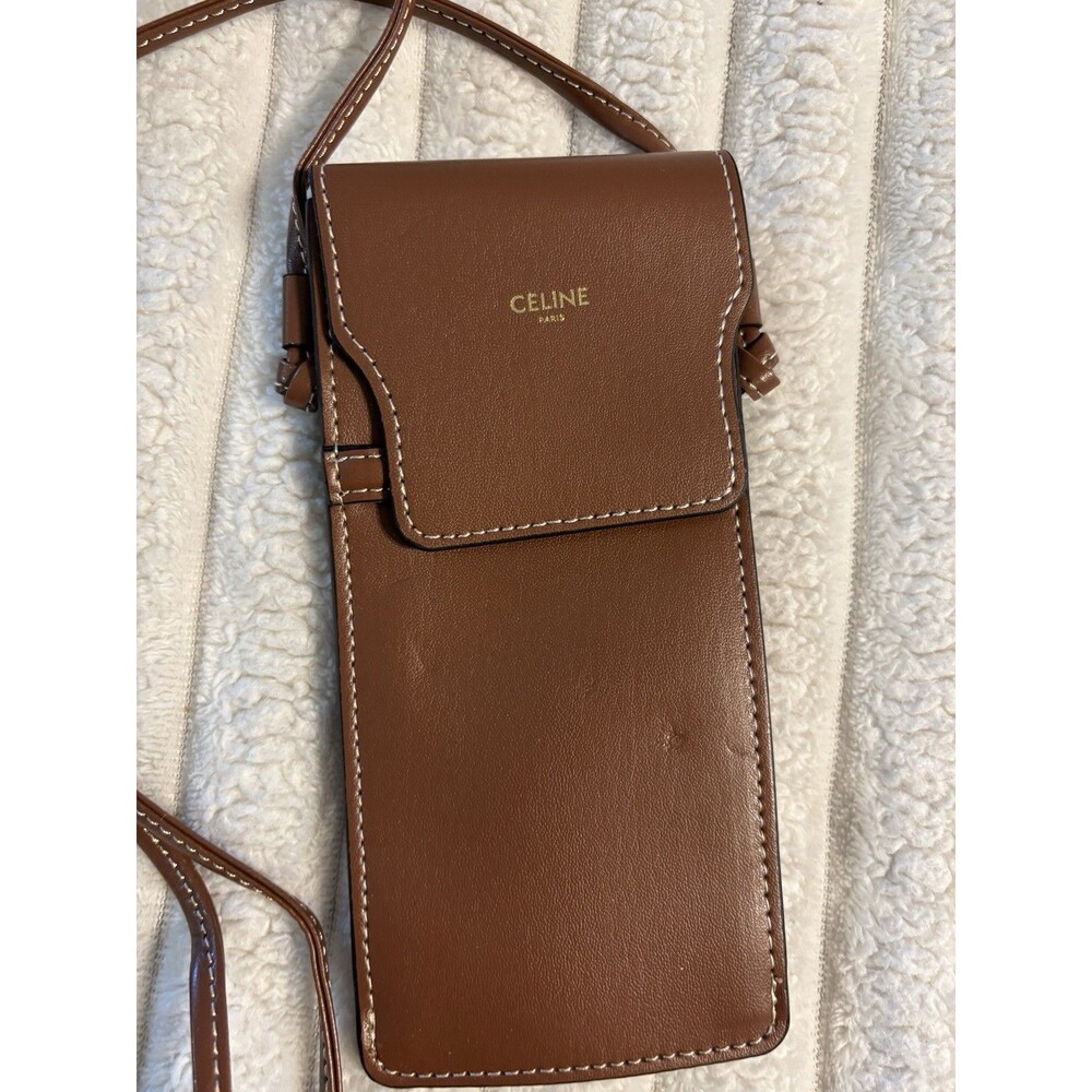 Celine Hedi Slimane Brown Leather Logo Crossbody Phone Sunglasses Bag